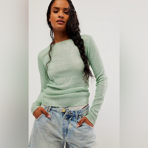 NWOT Free People Intimately Gold Rush Sequence Long Sleeve Top In Size Various - Picture 1 of 7